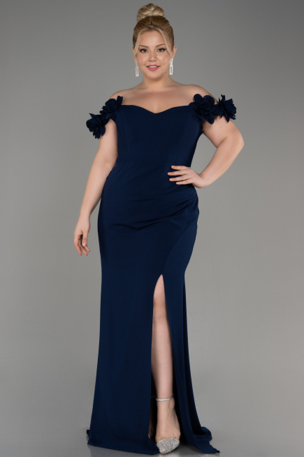 Long Navy Blue Plus Size Prom Dress ABU3946