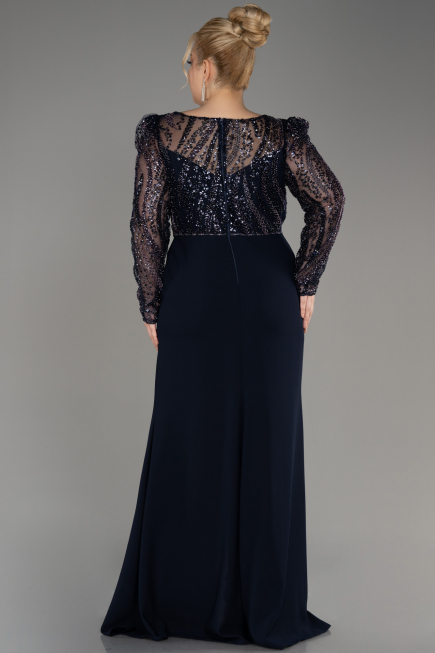 Long Navy Blue Plus Size Engagement Dress ABU3808
