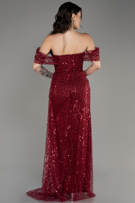 Burgundy Long Scaly Evening Dress ABU3577