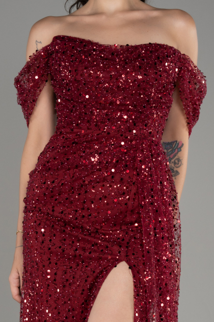 Burgundy Long Scaly Evening Dress ABU3577