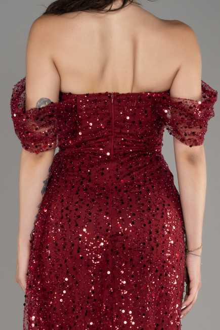 Burgundy Long Scaly Evening Dress ABU3577