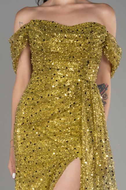 Pistachio Green Long Scaly Evening Dress ABU3577