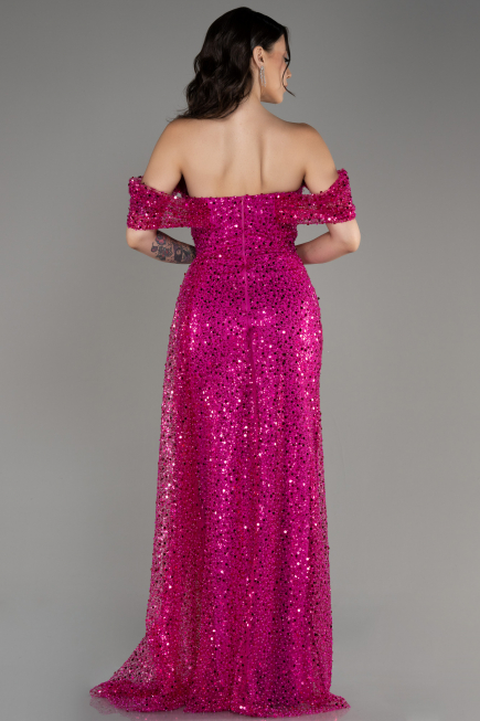Fuchsia Long Scaly Evening Dress ABU3577