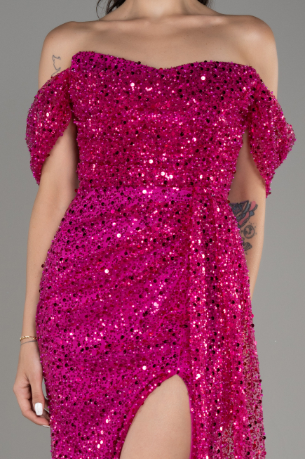 Fuchsia Long Scaly Evening Dress ABU3577