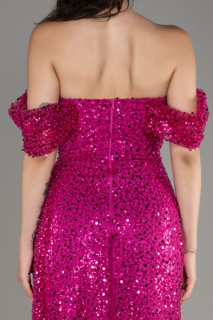 Fuchsia Long Scaly Evening Dress ABU3577