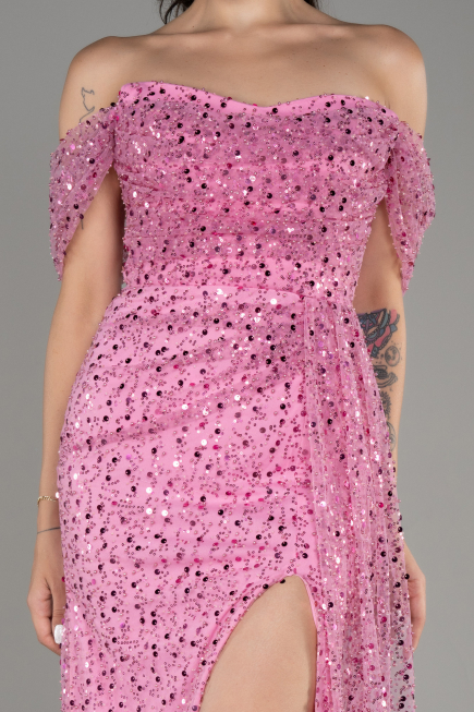 Pink Long Scaly Evening Dress ABU3577