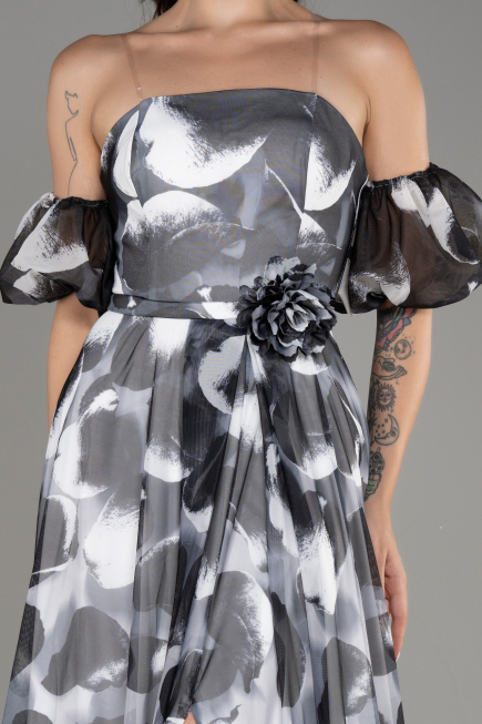Anthracite Strapless Slit Long Prom Dress ABU3903