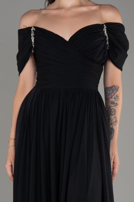 Black Long Chiffon Evening Dress ABU3827