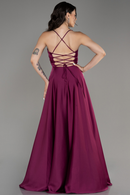 Plum Slit Long Satin Prom Dress ABU4017