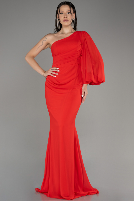 Coral Long Chiffon Evening Dress ABU3677