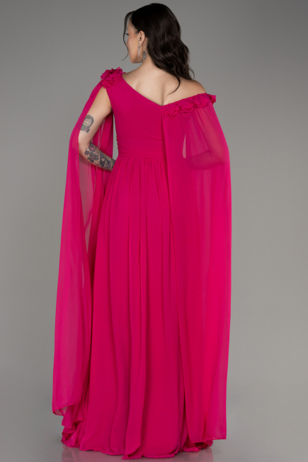 Fuchsia Slit Shawl Long Chiffon Evening Dress ABU4001