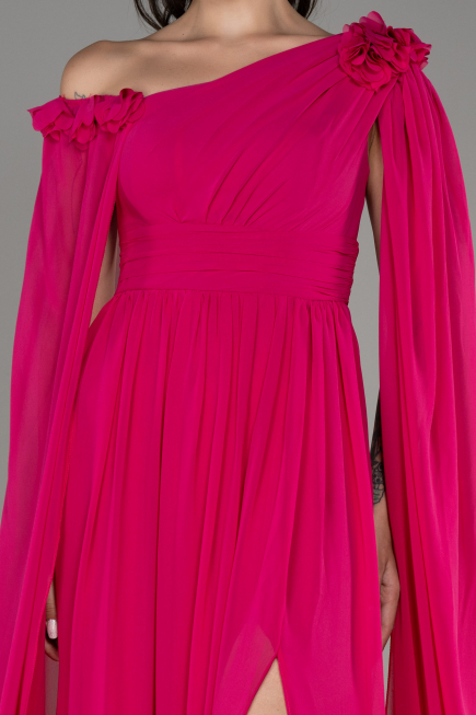 Fuchsia Slit Shawl Long Chiffon Evening Dress ABU4001