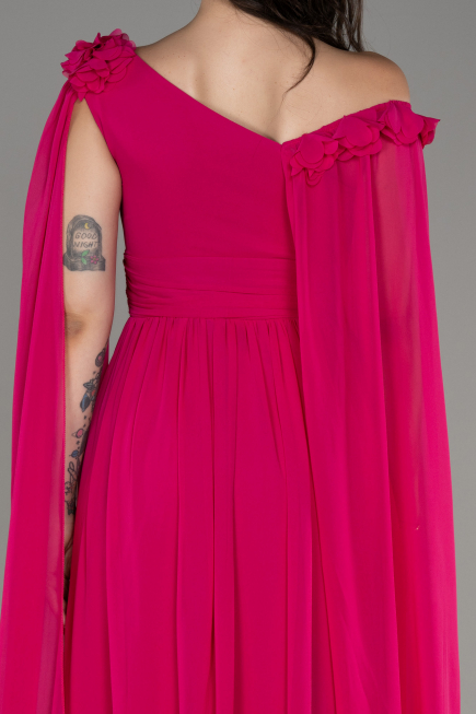 Fuchsia Slit Shawl Long Chiffon Evening Dress ABU4001