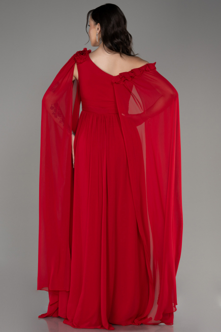 Red Slit Shawl Long Chiffon Evening Dress ABU4001