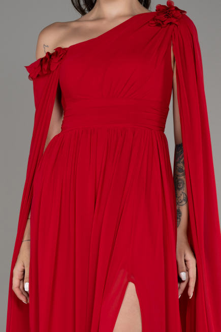 Red Slit Shawl Long Chiffon Evening Dress ABU4001