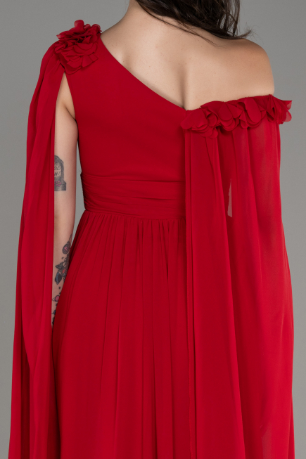 Red Slit Shawl Long Chiffon Evening Dress ABU4001