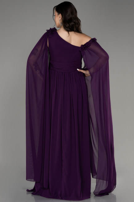 Dark Purple Slit Shawl Long Chiffon Plus Size Evening Dress ABU4002