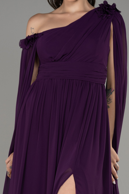 Dark Purple Slit Shawl Long Chiffon Plus Size Evening Dress ABU4002
