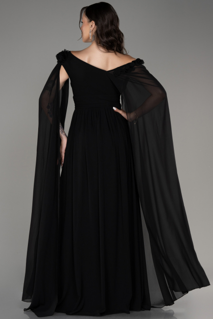 Black Slit Shawl Long Chiffon Evening Dress ABU4001