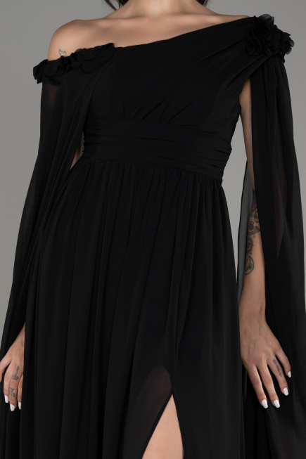 Black Slit Shawl Long Chiffon Evening Dress ABU4001