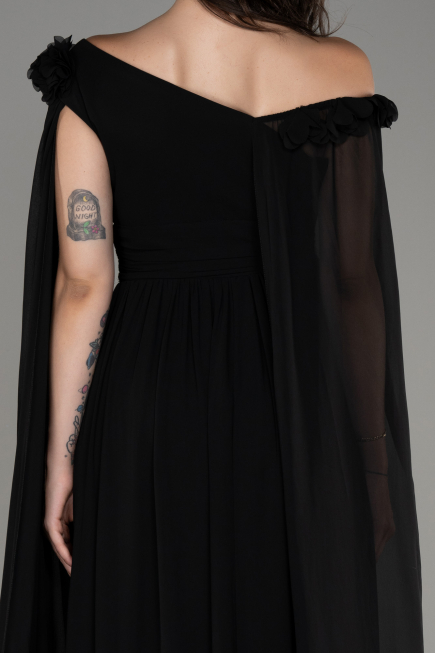 Black Slit Shawl Long Chiffon Evening Dress ABU4001