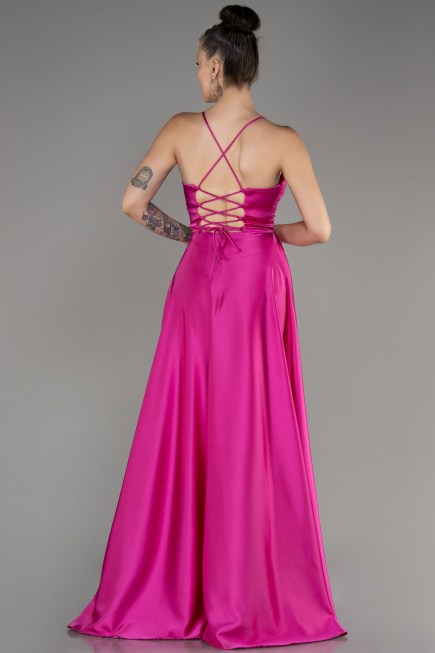 Fuchsia Long Satin Evening Dress ABU2583