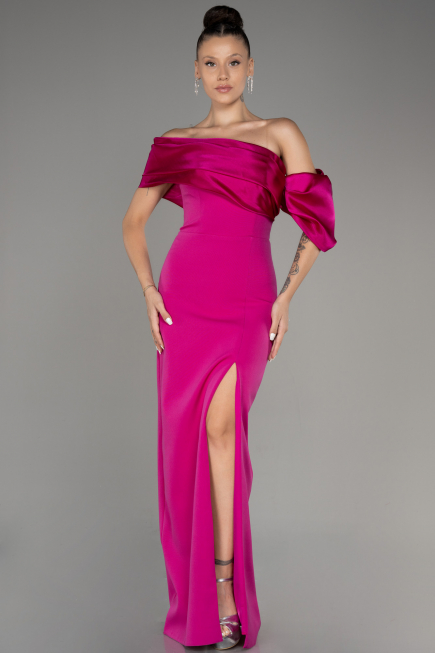 Fuchsia Slit Long Evening Dress ABU4024