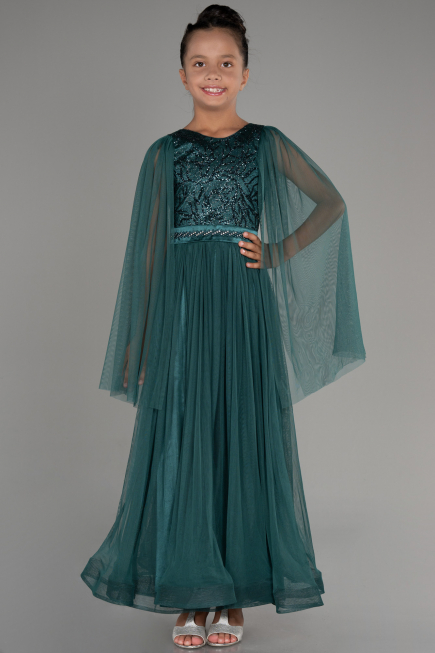 Emerald Green Long Girl Dress ABU3155