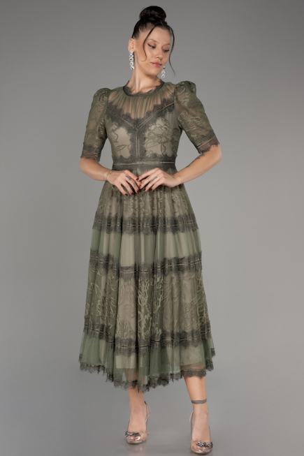 Olive Drab Midi Dantelle Night Dress ABK1388