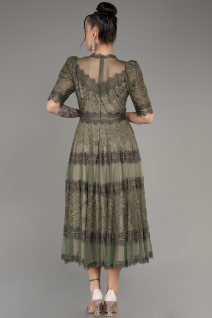 Olive Drab Midi Dantelle Night Dress ABK1388