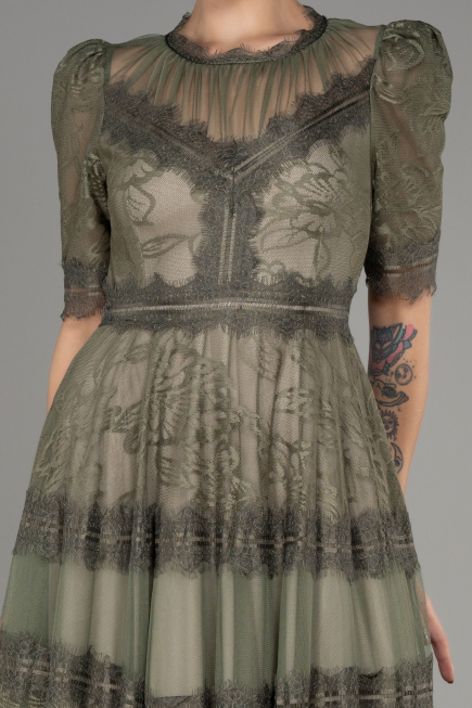 Olive Drab Midi Dantelle Night Dress ABK1388