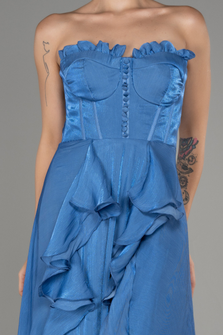 Indigo Strapless Slit Long Chiffon Prom Dress ABU4012