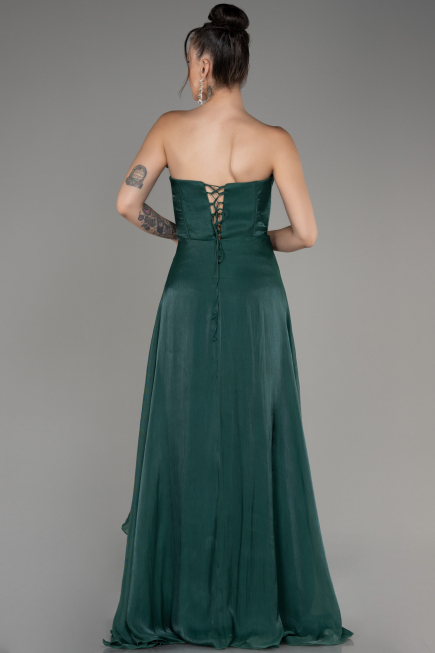 Emerald Green Strapless Slit Long Chiffon Prom Dress ABU4012