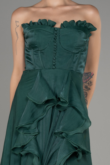 Emerald Green Strapless Slit Long Chiffon Prom Dress ABU4012