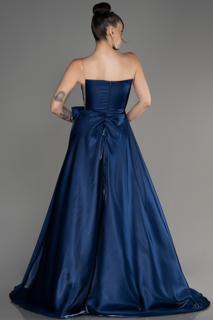 Navy Blue Strapless Slit Long Ball Gown ABU4015