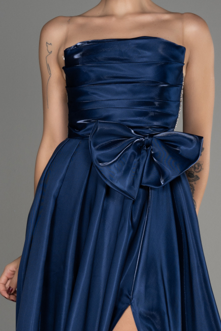 Navy Blue Strapless Slit Long Ball Gown ABU4015
