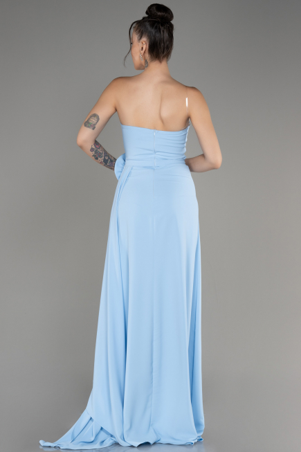 Light Blue Strapless Slit Long Chiffon Evening Dress ABU3974