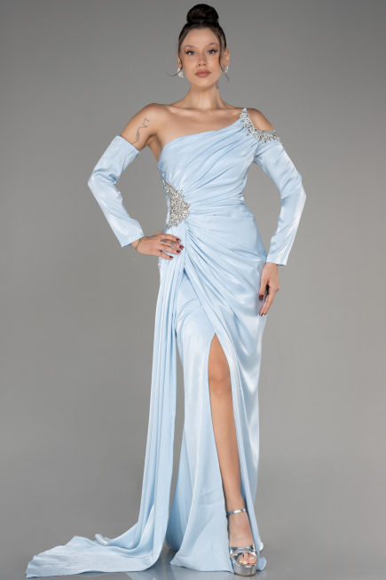 Light Blue One Sleeve Long Formal Evening Dress ABU3976