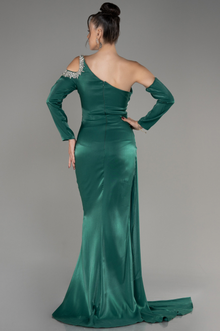 Emerald Green One Sleeve Long Formal Evening Dress ABU3976