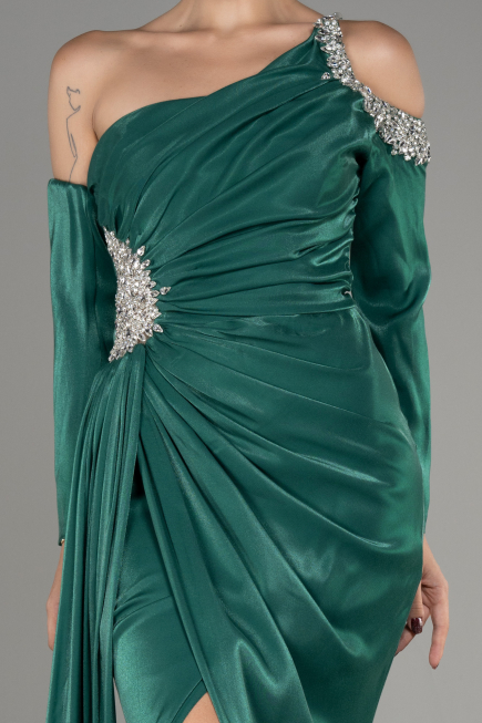 Emerald Green One Sleeve Long Formal Evening Dress ABU3976