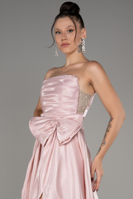 Powder Color Strapless Slit Long Ball Gown ABU4015