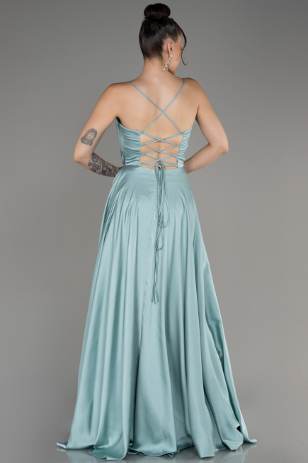 Mint Slit Long Satin Prom Dress ABU4017