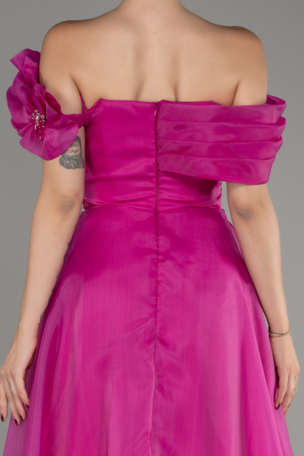 Fuchsia Off The Shoulder Slit Ball Gown Dress ABU4044