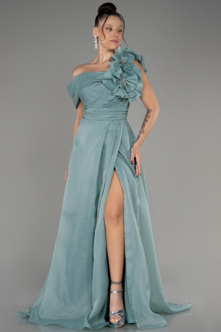 Mint Off The Shoulder Slit Ball Gown Dress ABU4044