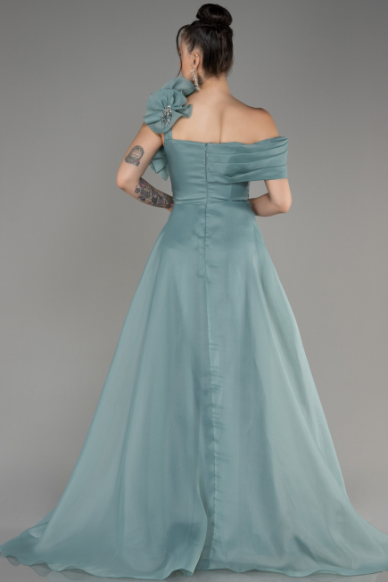 Mint Off The Shoulder Slit Ball Gown Dress ABU4044