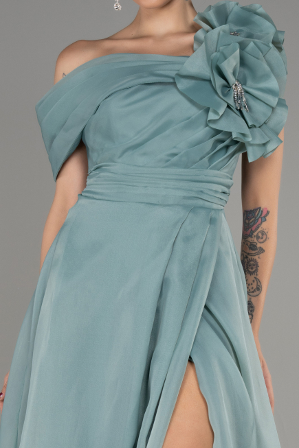 Mint Off The Shoulder Slit Ball Gown Dress ABU4044