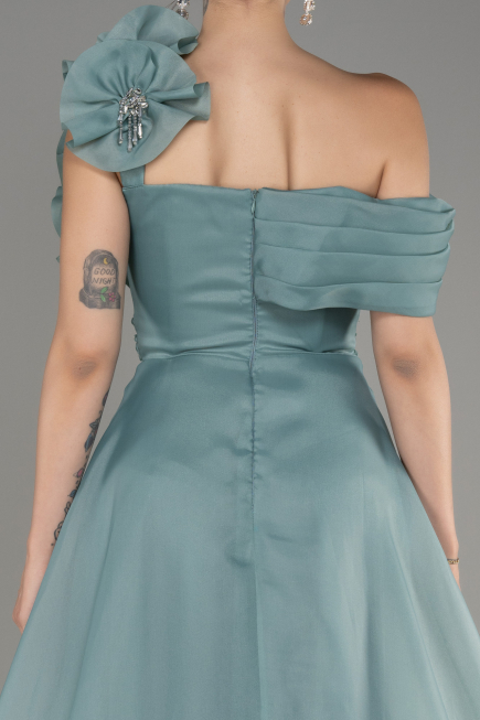 Mint Off The Shoulder Slit Ball Gown Dress ABU4044