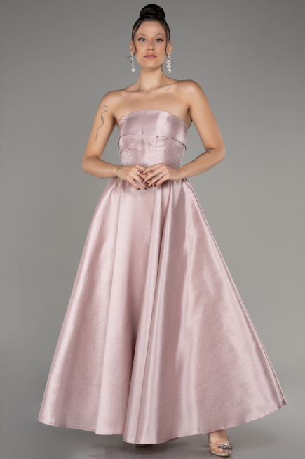 Powder Color Boat Neck Midi Taffeta Prom Dress ABU4049