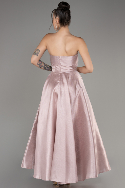 Powder Color Boat Neck Midi Taffeta Prom Dress ABU4049