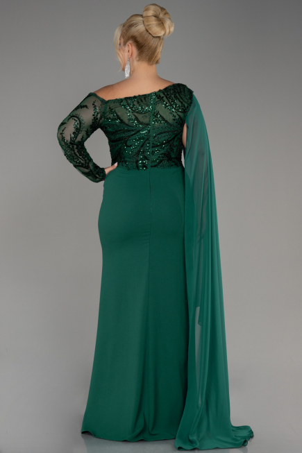 Emerald Green Long Dantelle Plus Size Evening Dress ABU3512